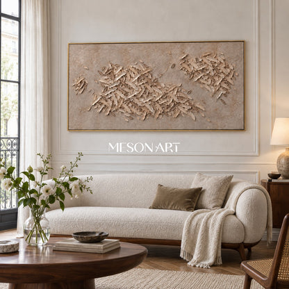 Beige And Gold Wabi Sabi Abstract Art Panoramic Wall Decor For Living Room Original Artist By Mesonart