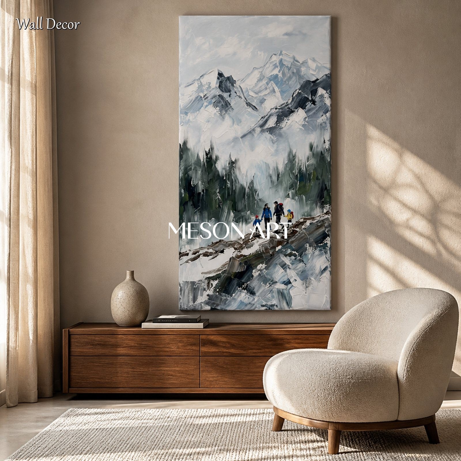 White And Gray Mountain Landscape Painting Contemporary Textured Art Panoramic Wall Decor For Living Room By Mesonart