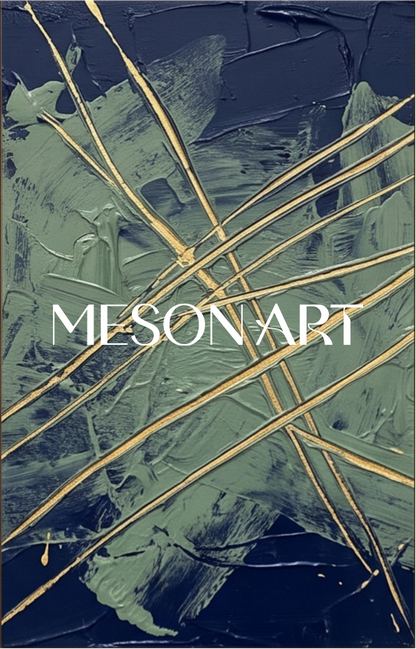 Blue And Gold Abstract Expressionism Painting Rectangular Wall Art For Living Room By Mesonart