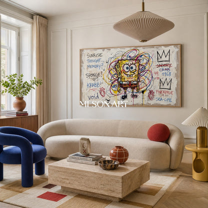 White And Yellow Pop Art Graffiti Cartoon Painting Panoramic Wall Art For Living Room By Mesonart