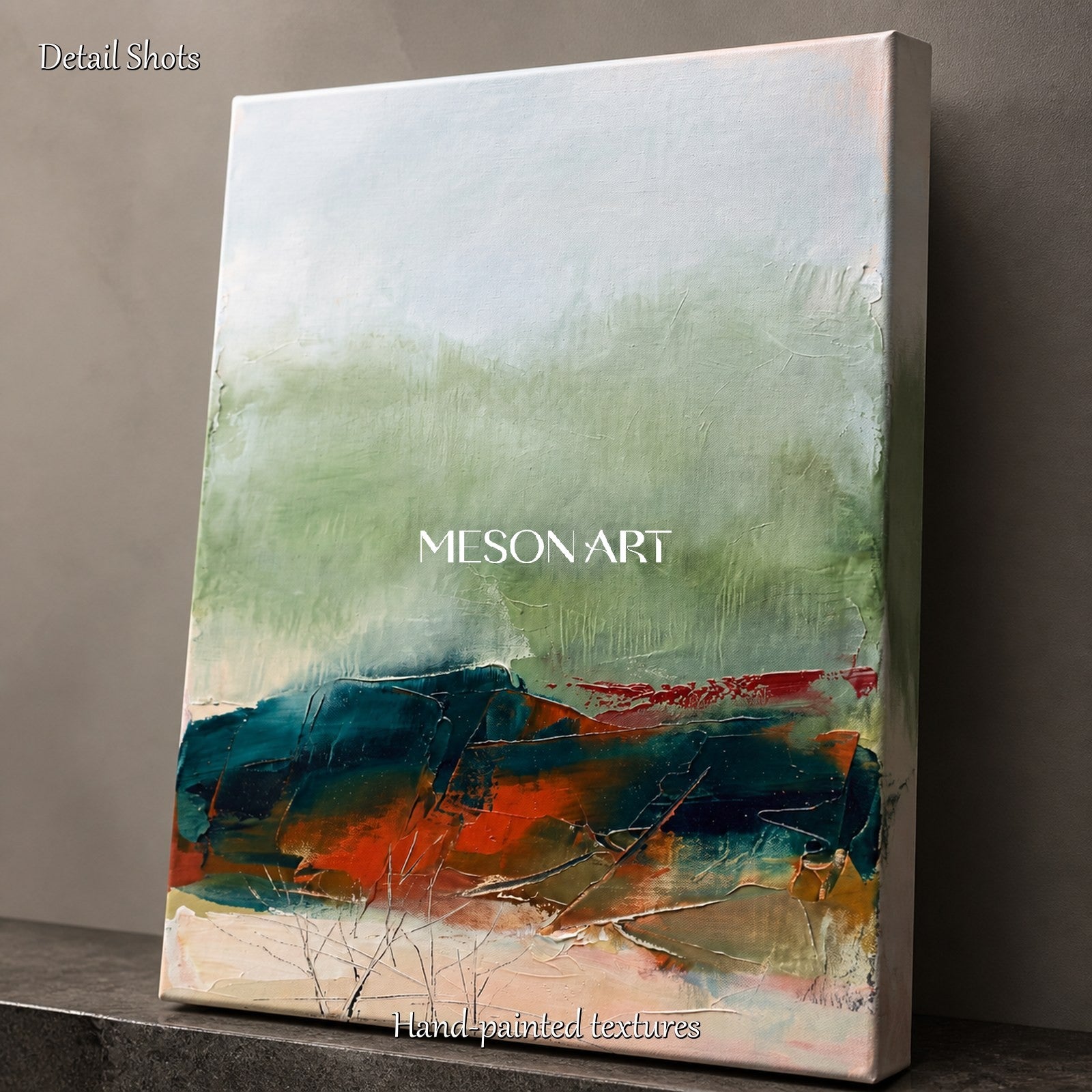 Green And Red Abstract Landscape Painting Contemporary Art Panoramic Wall Decor For Living Room By Mesonart