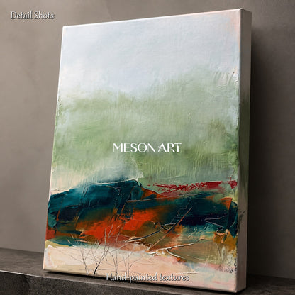 Green And Red Abstract Landscape Painting Contemporary Art Panoramic Wall Decor For Living Room By Mesonart
