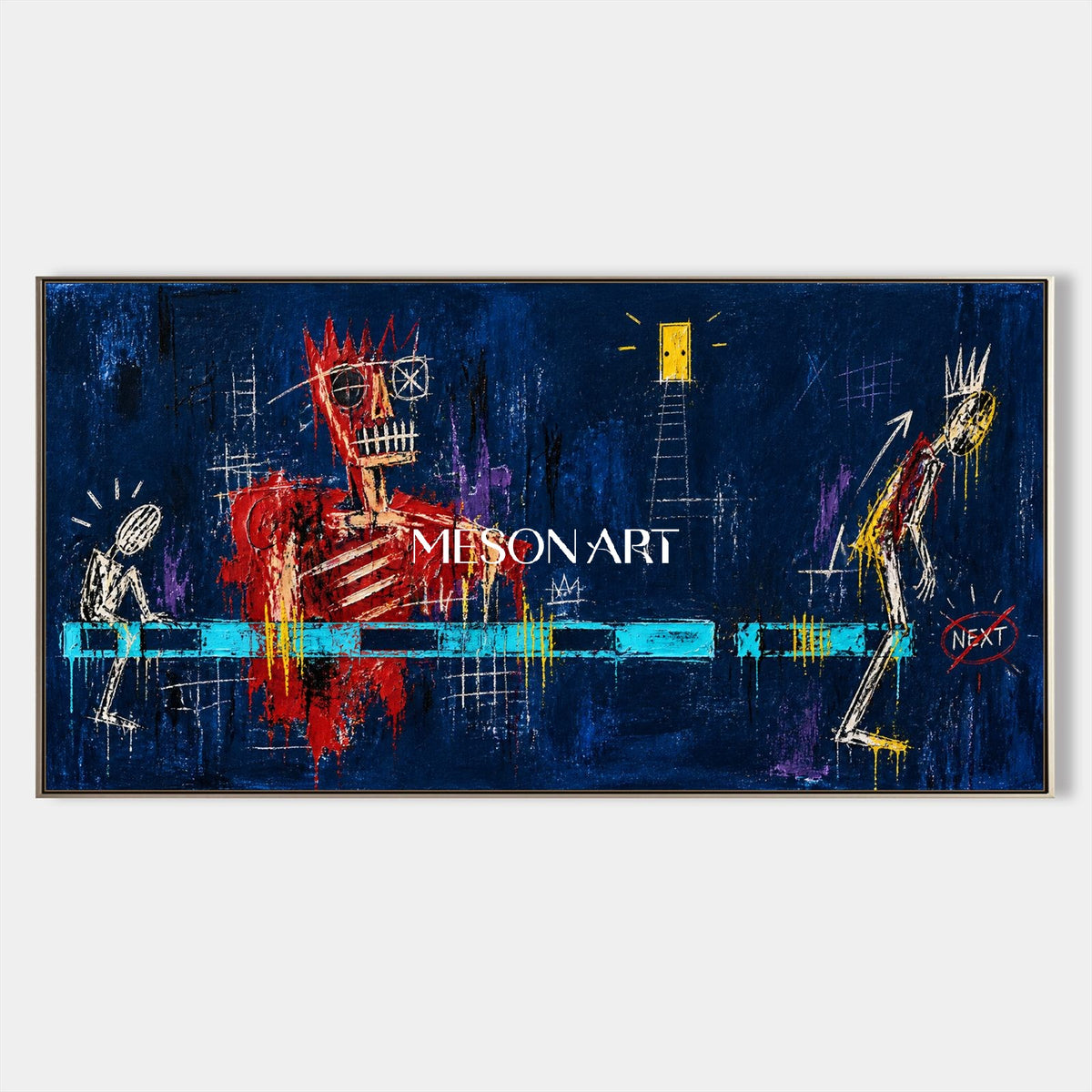 Blue And Red Graffiti Abstract Painting Panoramic Wall Art For Living Room By Mesonart