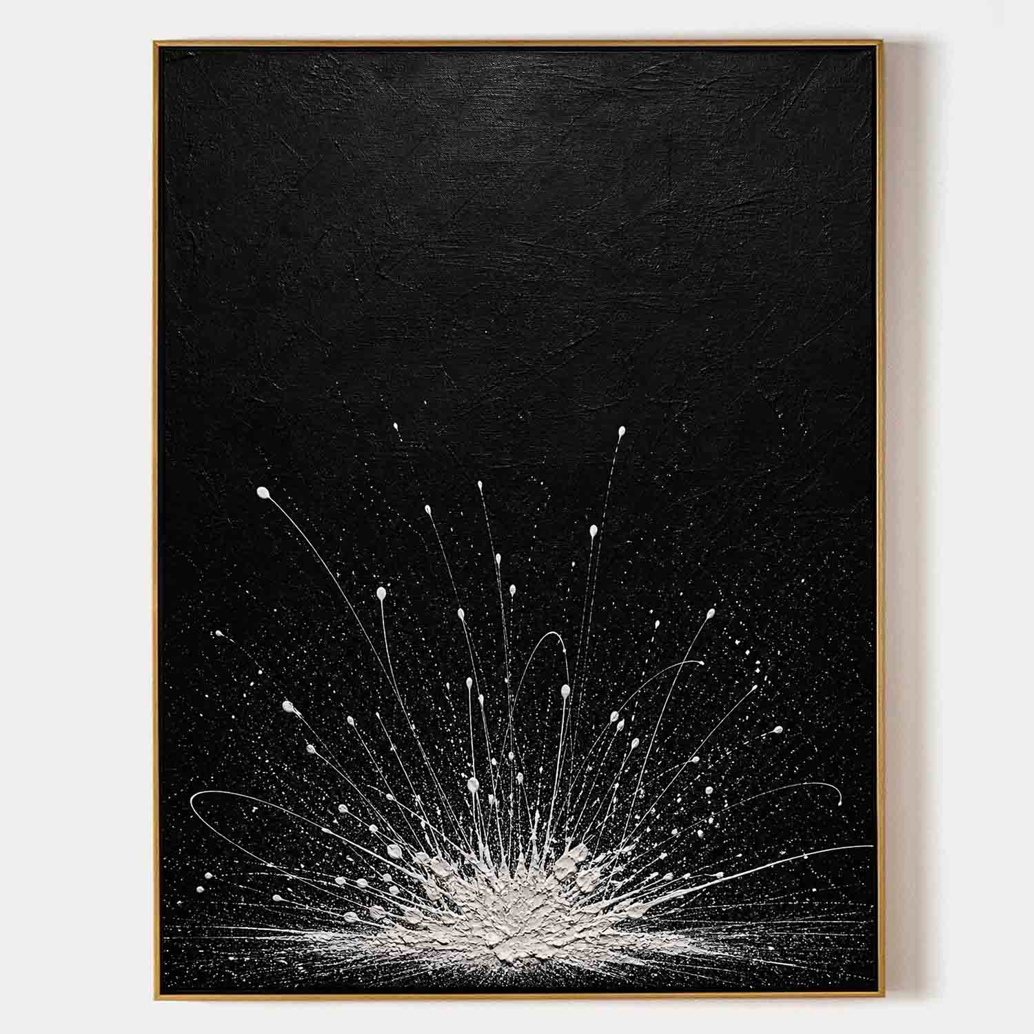 Abstract Black White Explosion Painting Original Oil Art For Modern Living Room Entryway Decor