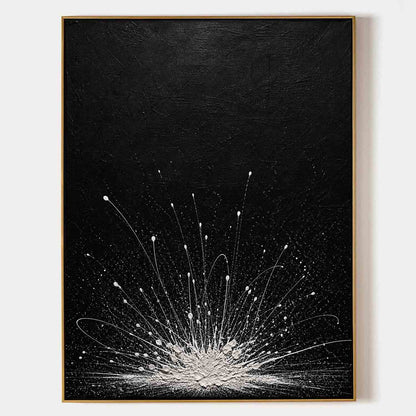 Abstract Black White Explosion Painting Original Oil Art For Modern Living Room Entryway Decor