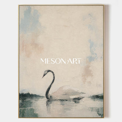 Minimalist Swan Painting Abstract Wall Art For Modern Living Room And Bedroom Decor