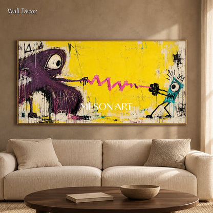 Yellow And Black Abstract Graffiti Pop Art Painting Panoramic Wall Decor By Mesonart