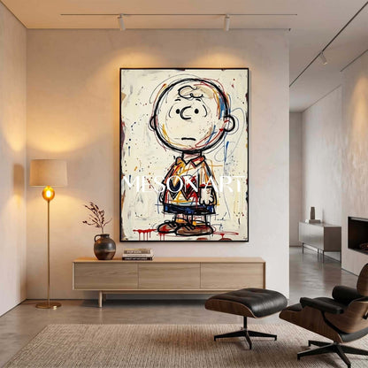 Abstract Charlie Brown Painting With Expressive Brushstrokes For Modern Living Room Decor