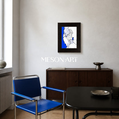 Modern Abstract Blue And Black Line Art Painting For Contemporary Home Decor