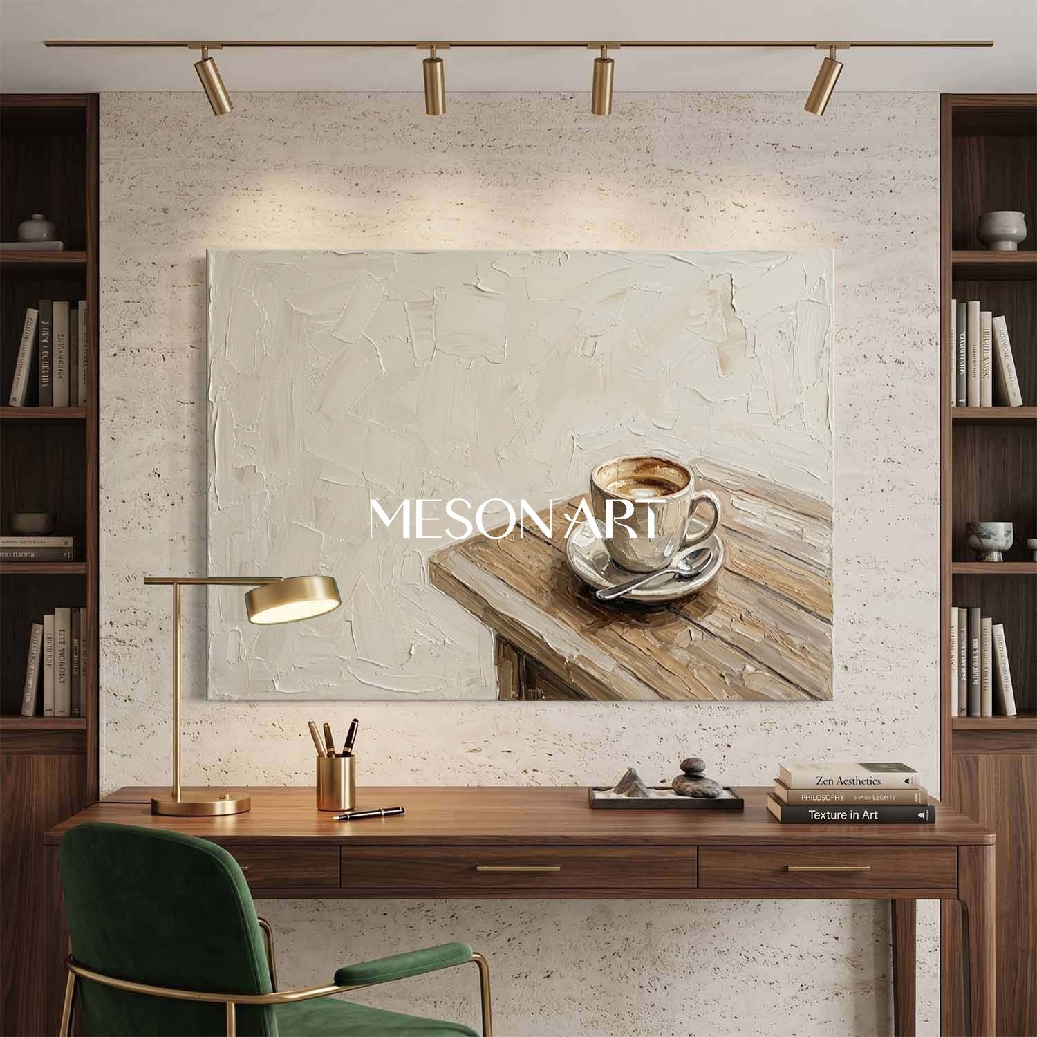 Minimalist Coffee Painting Beige Textured Wall Art For Kitchen And Dining Room Decor