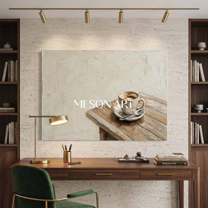 Minimalist Coffee Painting Beige Textured Wall Art For Kitchen And Dining Room Decor