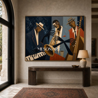 Expressive Jazz Band Painting In Art Deco Style For Modern Living Room Decor