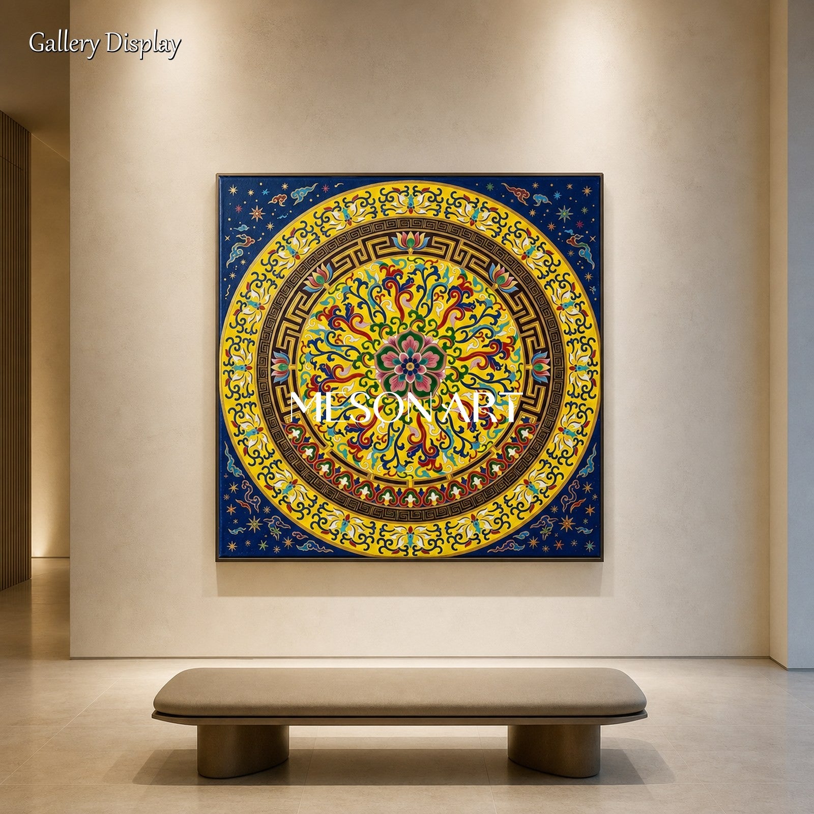Blue And Gold Persian Arabesque Art Islamic Geometric Wall Decor Square Original Artist Hand Painted By Mesonart