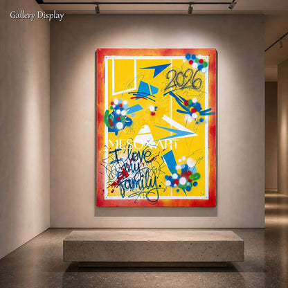 Yellow And Red Graffiti Painting Banksy Style Original Artist Hand Painted Rectangular Wall Art For Living Room By Mesonart