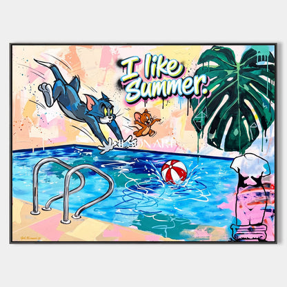 Blue And Pink Pop Culture Cartoon Graffiti Art Rectangular Wall Decor By Mesonart