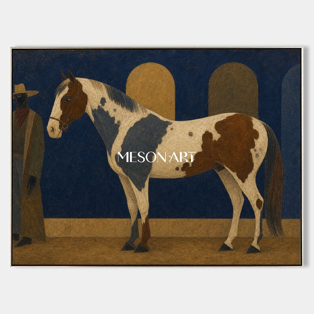 Majestic Pinto Horse Art With Thick Impasto Texture For Modern Farmhouse Living Room Decor