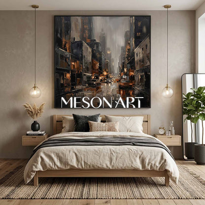 Abstract City Plaster Art With Textured Relief For Modern Living Room And Executive Office Decor