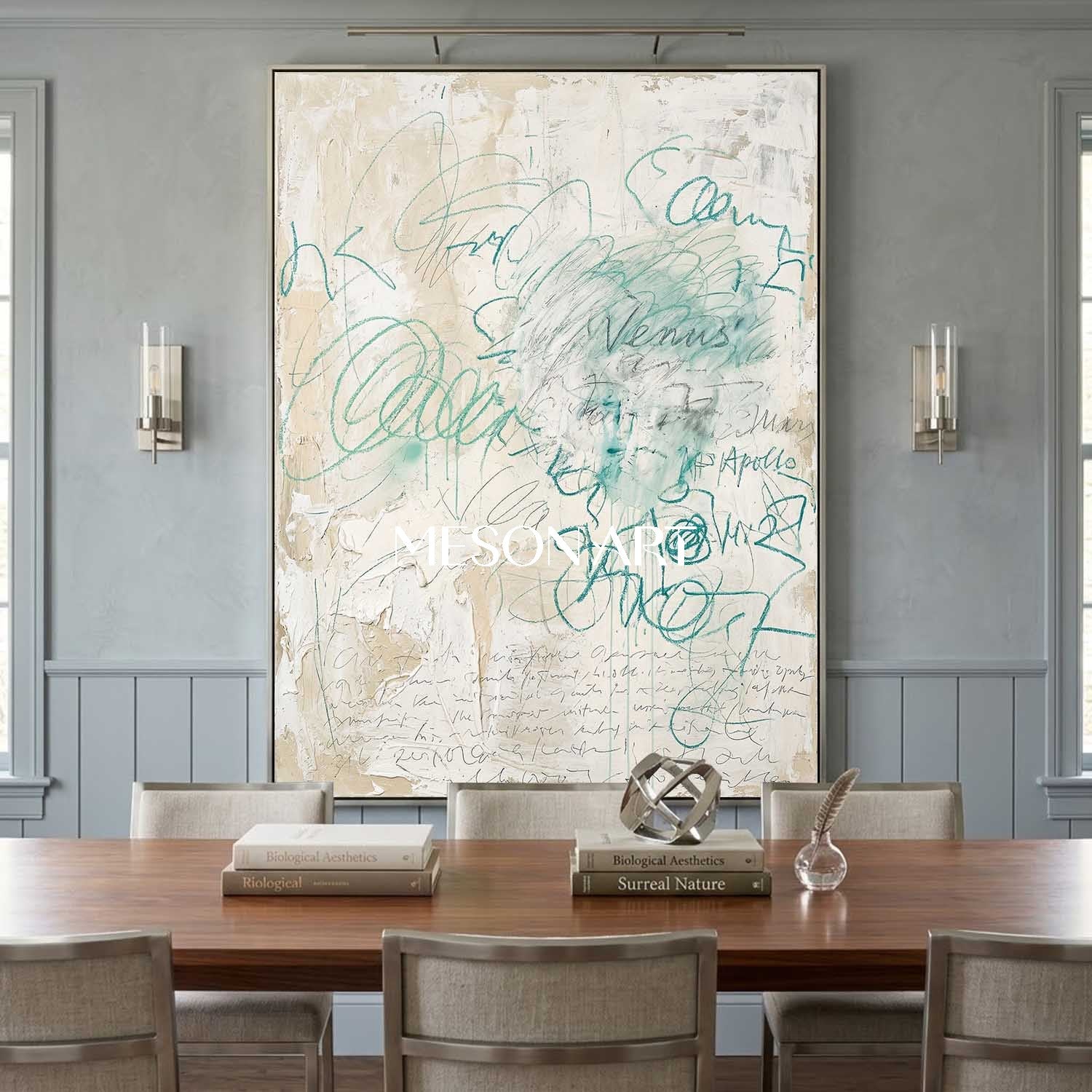 Soft Beige Minimalist Canvas Hand Painted Scribble Wall Art Decor