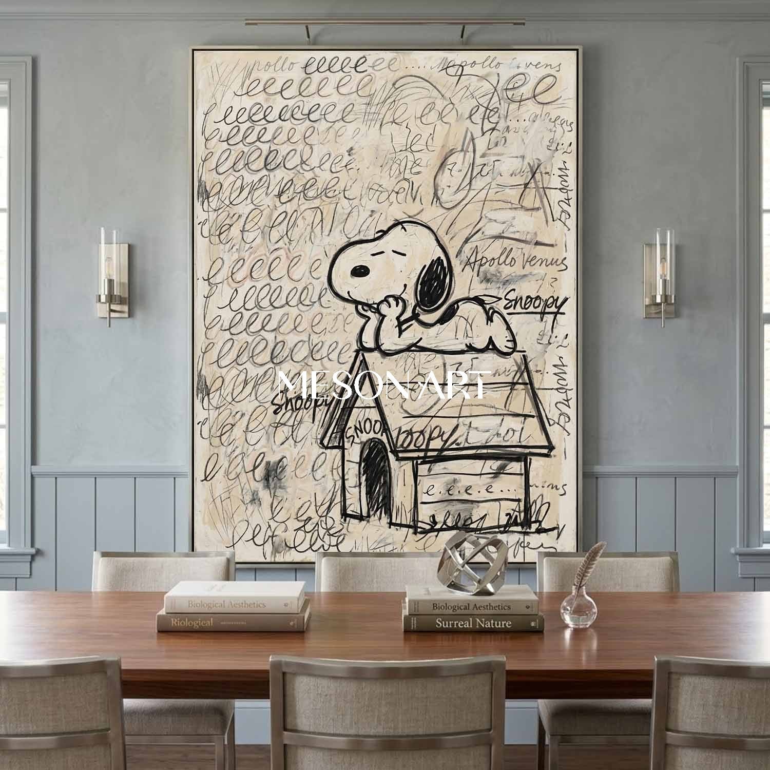 Handmade Snoopy Graffiti Painting Entryway Console Art Nursery Canvas