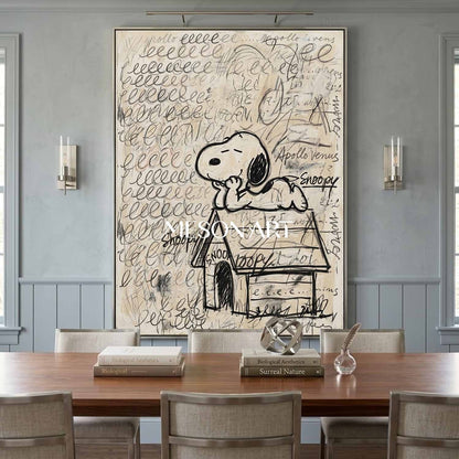 Handmade Snoopy Graffiti Painting Entryway Console Art Nursery Canvas