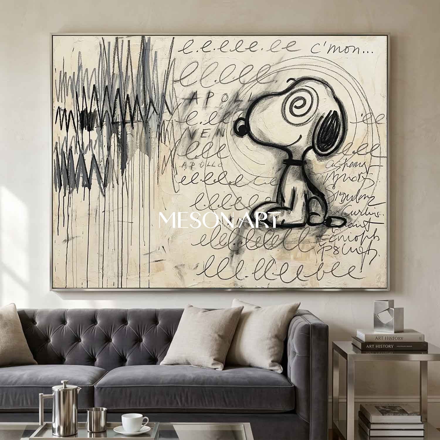 Large Hypnotic Snoopy Painting Above Couch Decor Graffiti Art Canvas