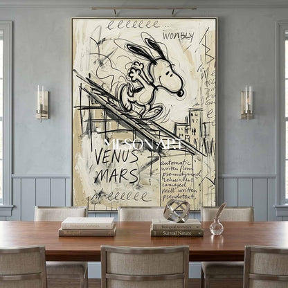 Original Snoopy Sliding Framd Painting Custom Canvas Urban Pop Art
