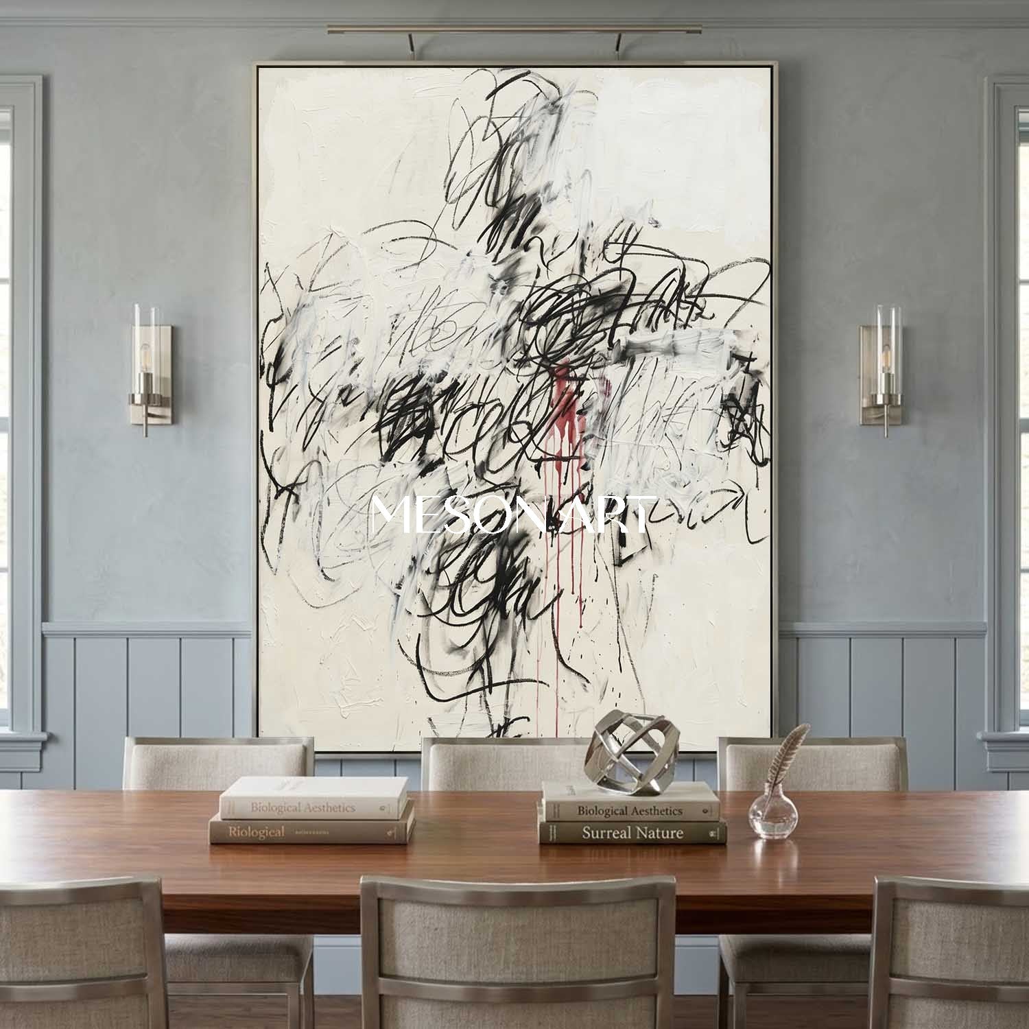 Original Black and White Abstract Painting Large Texture Art Office