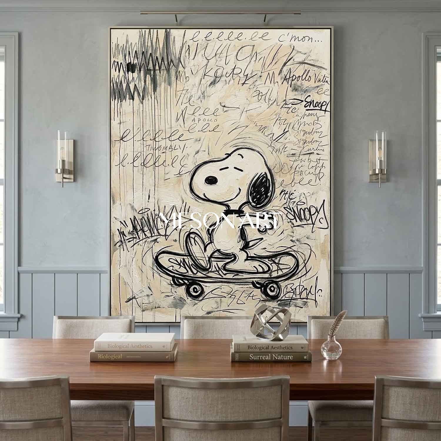 Original Skateboard Snoopy Oil Painting Graffiti Wall Art Kids Room