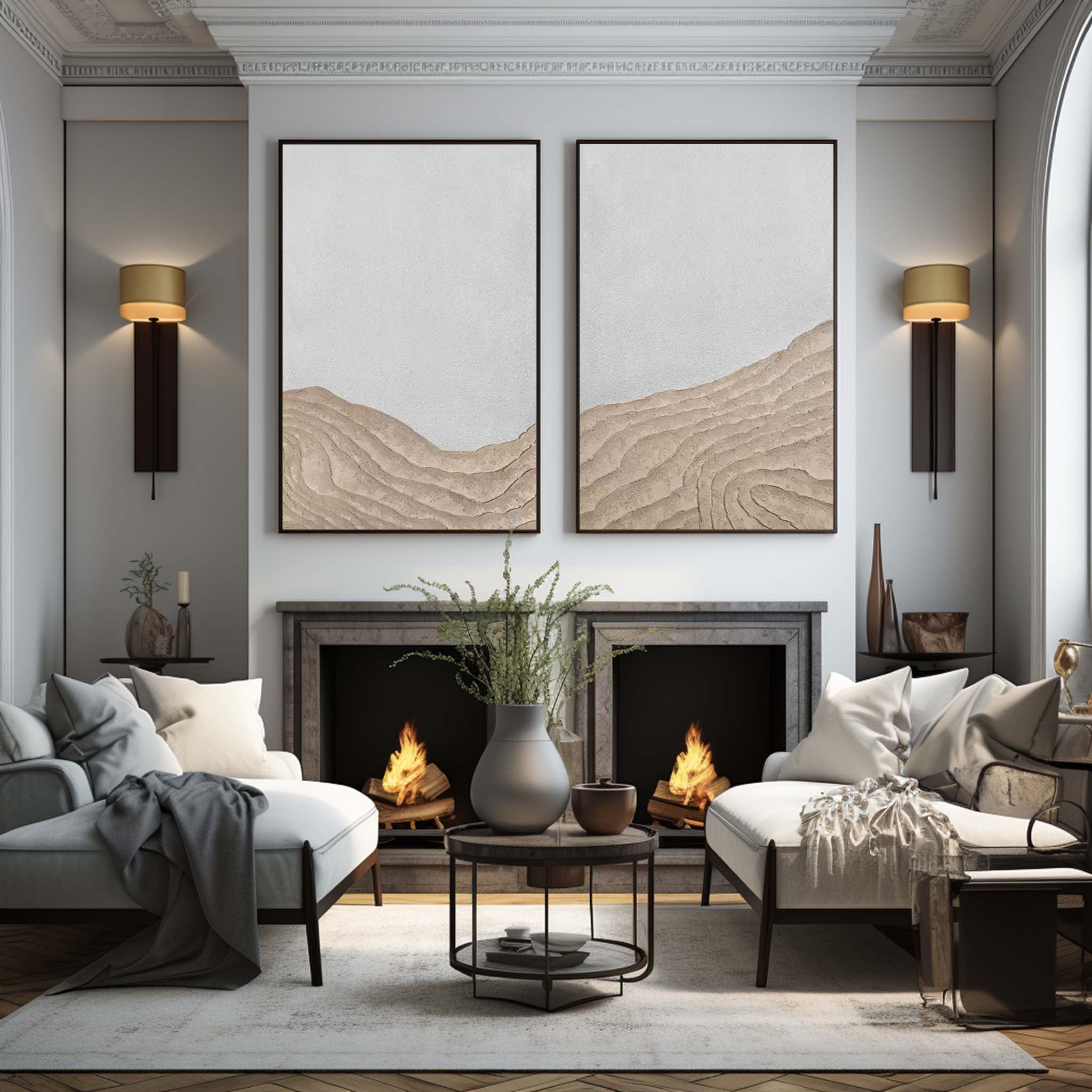Brown and White Texture Painting Set of 2 Brown and White Minimalist Canvas Wall Art Wabi Sabi Art