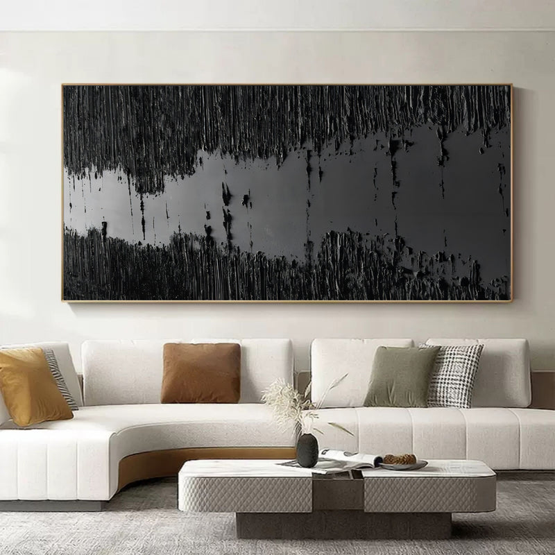 Large 3D Black Abstract Art Canvas Black Textured Wall Art Black Textured Acrylic Painting Living Room Painting