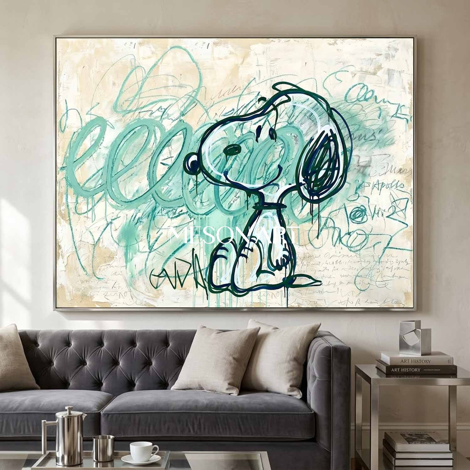 Large Original Snoopy Canvas Wall Art Basquiat Style for Luxury Office