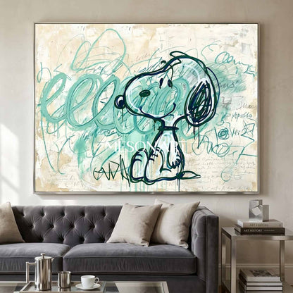 Large Original Snoopy Canvas Wall Art Basquiat Style for Luxury Office