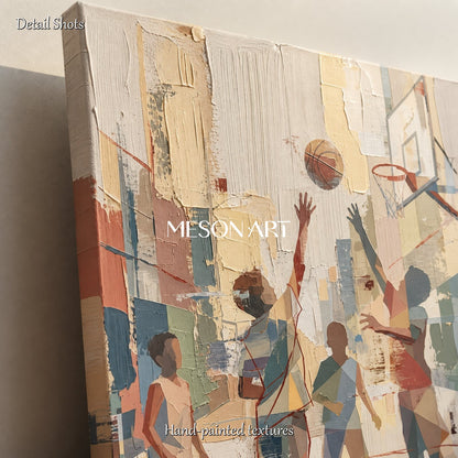 Beige Abstract Figurative Painting Contemporary Sports Art For Living Room Rectangular Wall Decor By Mesonart
