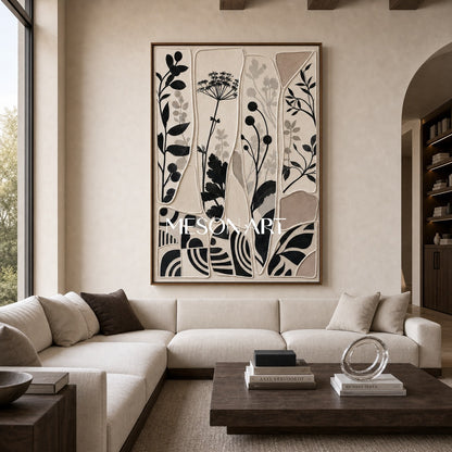 Abstract Botanical Silhouette Art With Textured Relief For Modern Home Decor