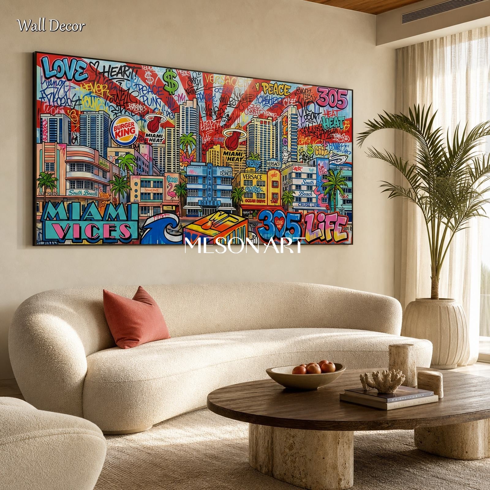 Blue And Red Graffiti Painting Cool Artwork Panoramic Wall Decor For Living Room By Mesonart