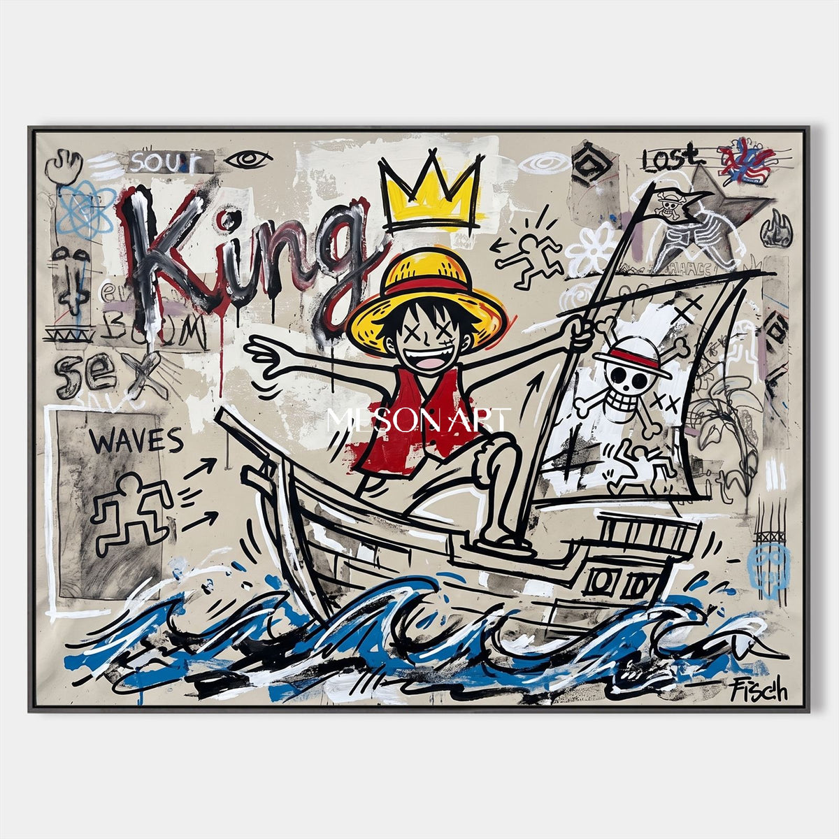 Red And Blue Cartoon Graffiti Art Pop Gaming Wall Decor Rectangular Canvas By Mesonart