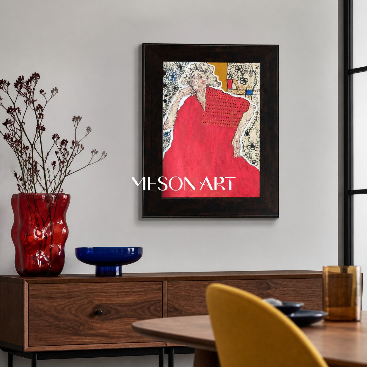 Red Figurative Contemporary Painting Original Artwork Rectangular Wall Art Gallery Piece By Mesonart