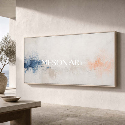 Blue And White Minimalist Abstract Painting For Modern Living Room Decor With Textured Canvas