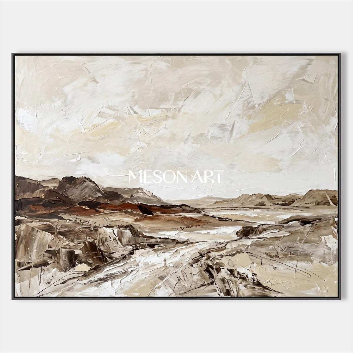 Beige And Brown Abstract Painting Large Rectangular Wall Art Original Artist Hand Painted By Mesonart