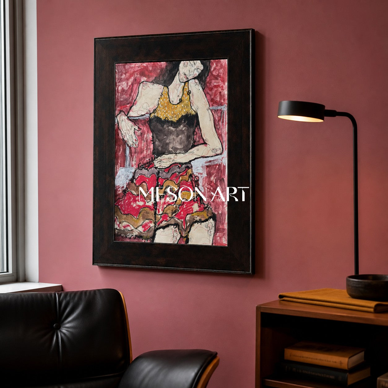Red And Brown Figurative Painting Contemporary Original Artwork Rectangular Wall Art For Living Room By Mesonart