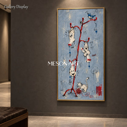Blue And Red Modern Figurative Abstract Oil Painting Textured Canvas Hand Painted Art Panoramic Wall Decor By Mesonart