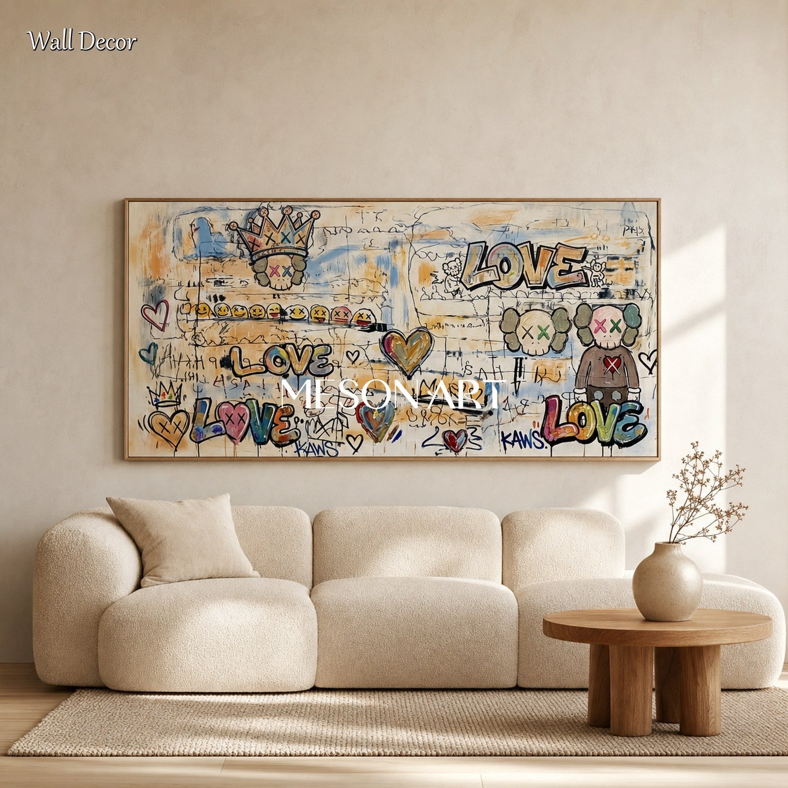 Urban Abstract Street Art Painting With Skulls And Love Text For Modern Living Room Decor