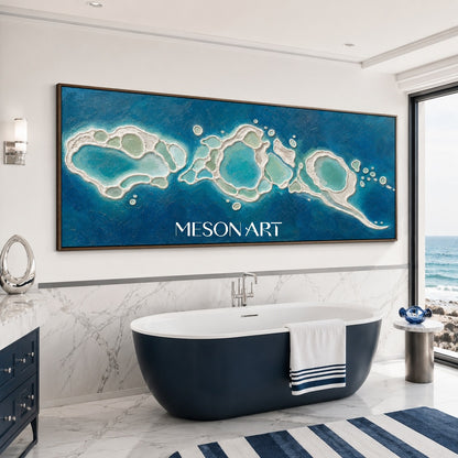 Luxury Abstract Ocean Wall Art With Turquoise Impasto Texture For Coastal Living Room