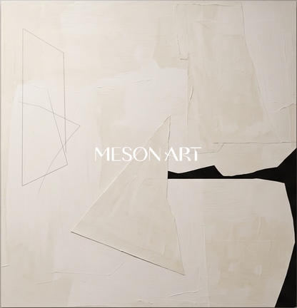 Beige And Black Contemporary Painting Square Wall Art Original Statement Artwork By Mesonart