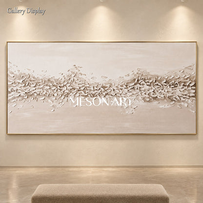 Beige Textured Canvas Painting Abstract Panoramic Rectangular Wall Art Original Artist By Mesonart