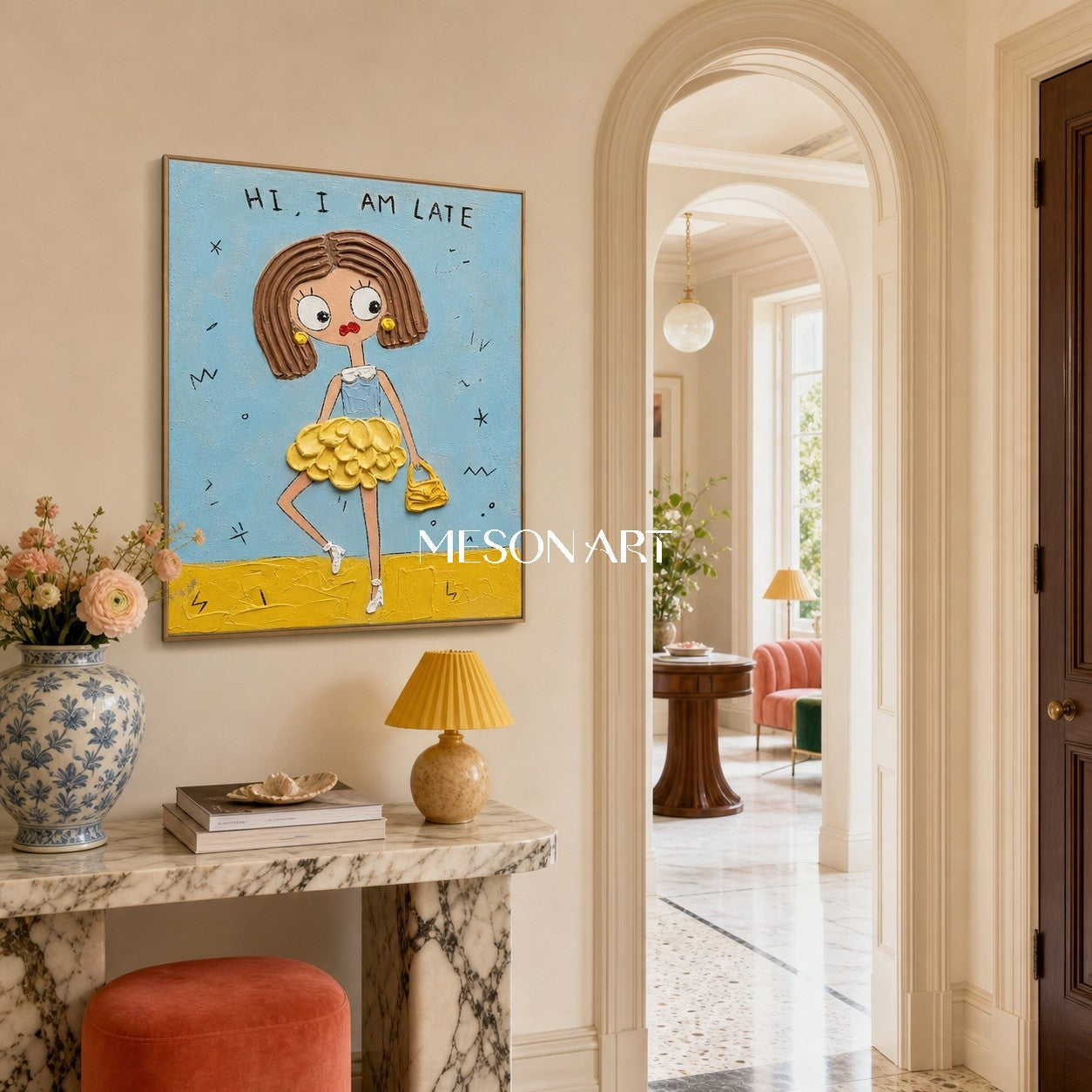 Playful Pop Art Painting With Textured Relief For Modern Bedroom Decor