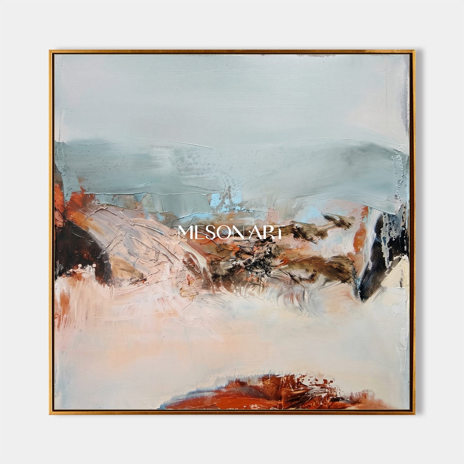Blue And Beige Painting Modern Abstract Landscape Contemporary Art Square Wall Decor For Living Room By Mesonart