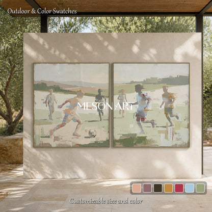 Green And Beige Abstract Sports Painting Contemporary Figurative Art Square Wall Decor By Mesonart