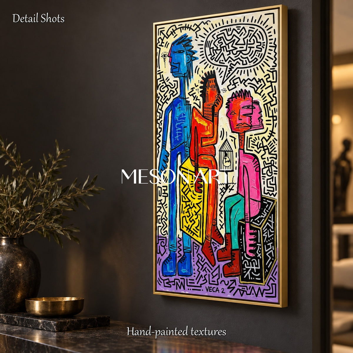 Blue And Red Graffiti Painting Panoramic Wall Art For Living Room By Mesonart