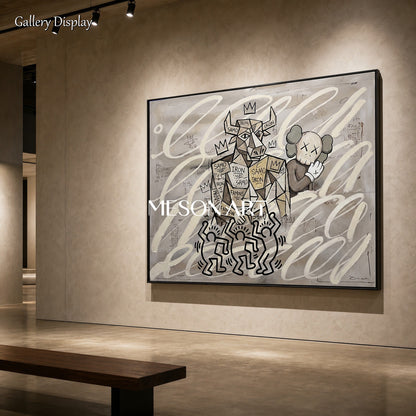 Abstract Graffiti Style Painting With Pop Culture Icons For Modern Living Room Decor